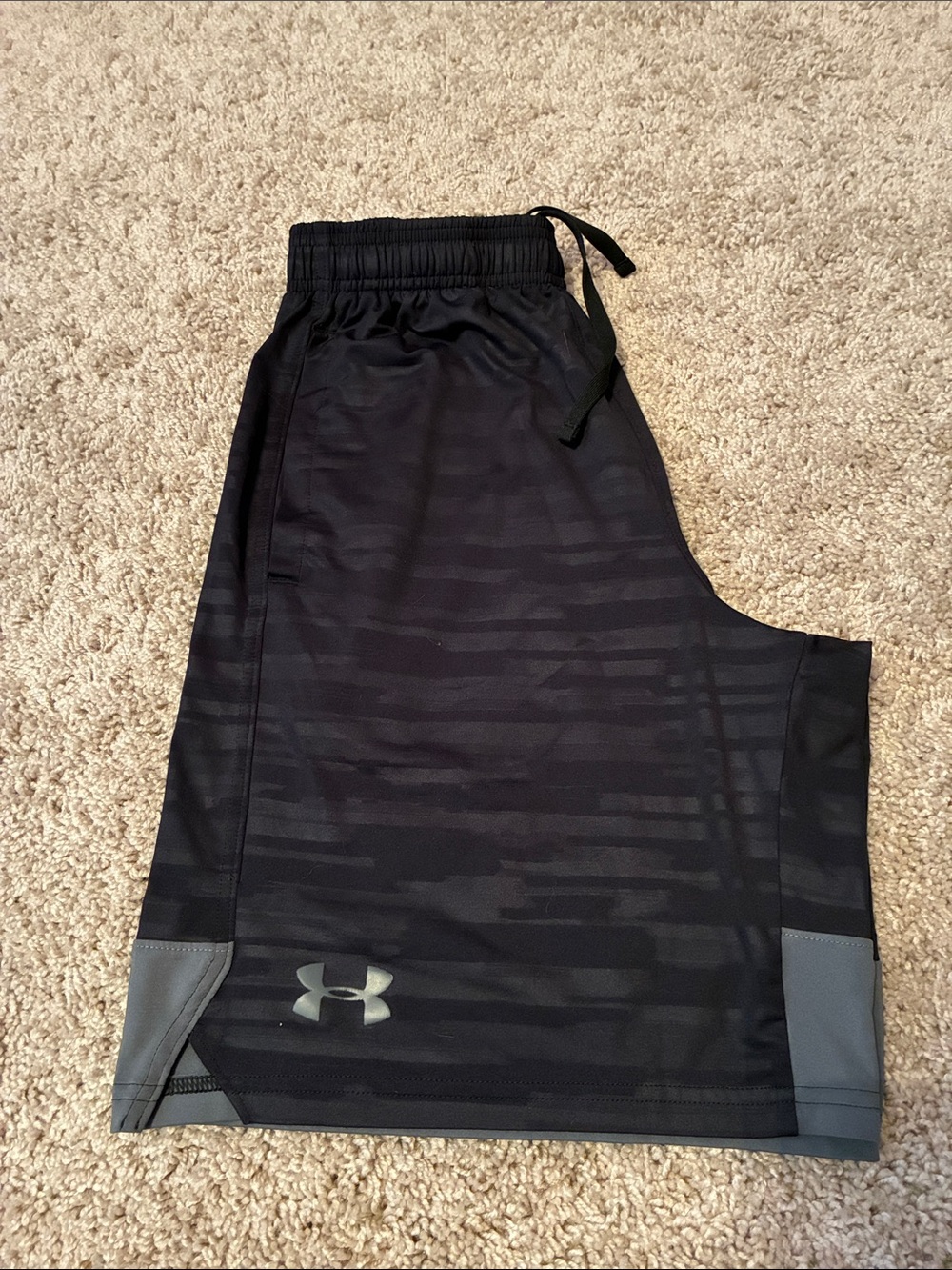 Under Armour Men's Black Athletic Shorts with Gray Logo Trim